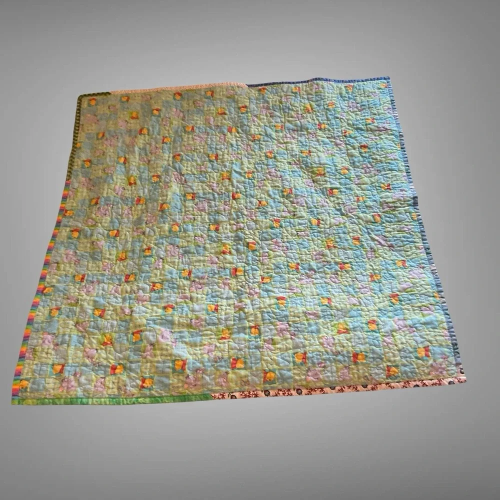 Vintage baby quilt multi colored  patchwork Artwork Blanket 42 x 42